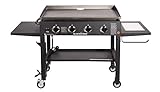 Blackstone 36' Cooking Station 4 Burner Propane Fuelled Restaurant Grade Professional 36 Inch Outdoor Flat Top Gas Griddle with Built in Cutting Board, Garbage Holder and Side Shelf (1825), Black